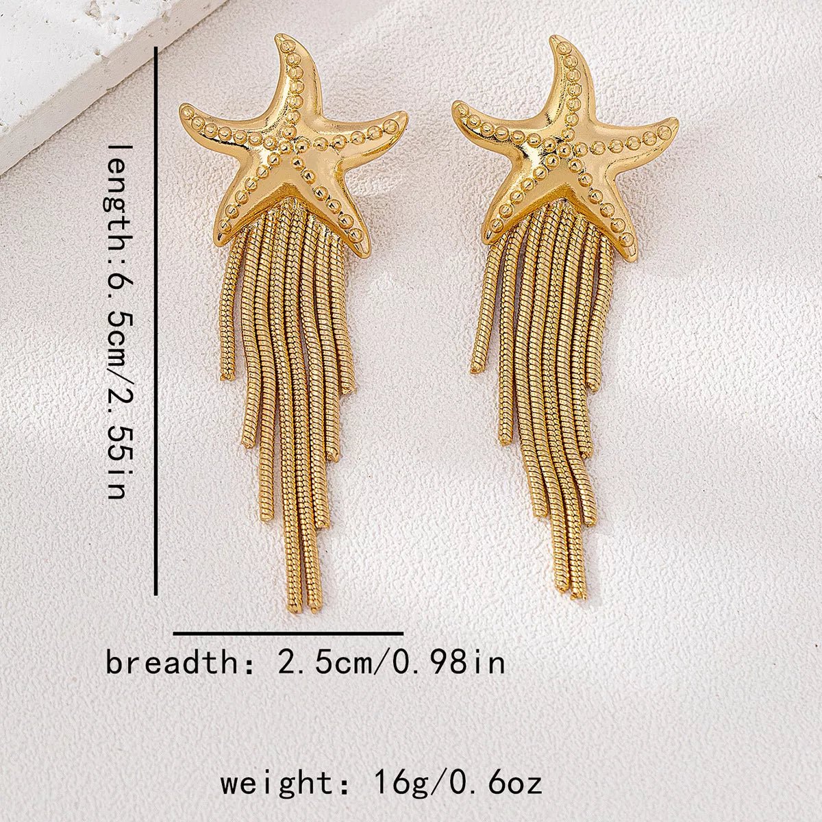 18K Gold - Plated Starfish Fringe Drop Earrings - Cowgirltops.com