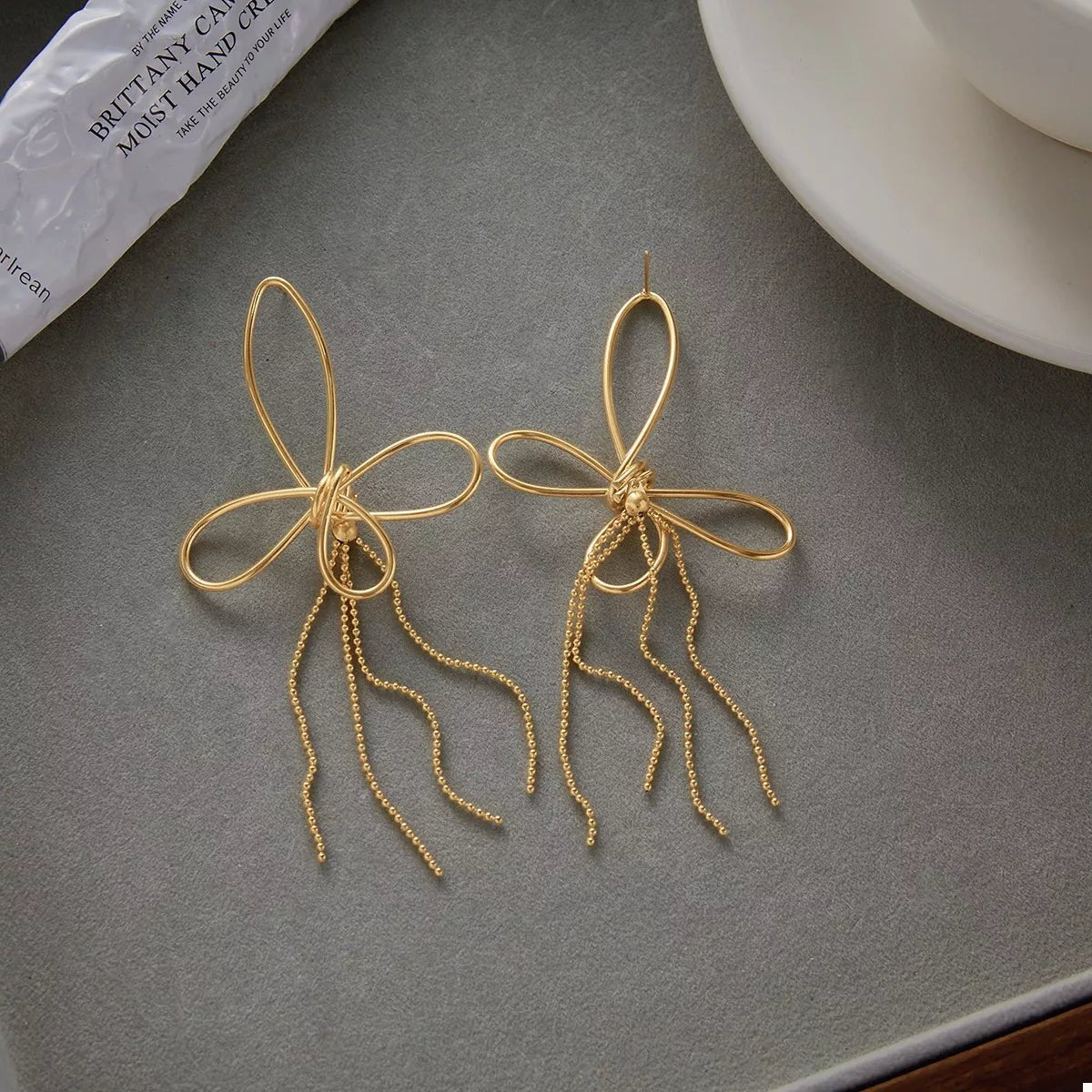 18K Gold - Plated Tassel Bow Earrings - Cowgirltops.com