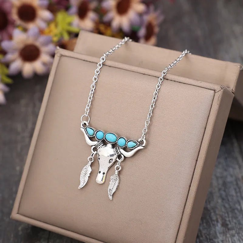 Artificial Turquoise Cow Shape Necklace - Cowgirltops.com