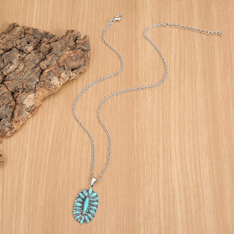Artificial Turquoise Pendant Alloy Necklace - Cowgirltops.com