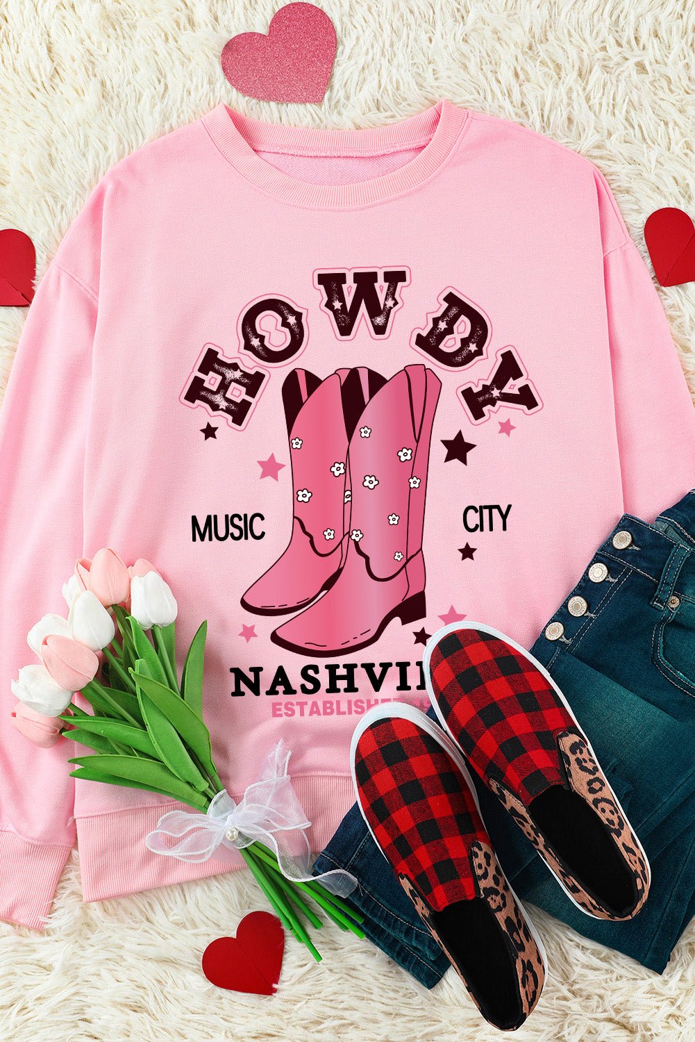 Cowboy Boots Graphic Dropped Shoulder Sweatshirt - Cowgirltops.com