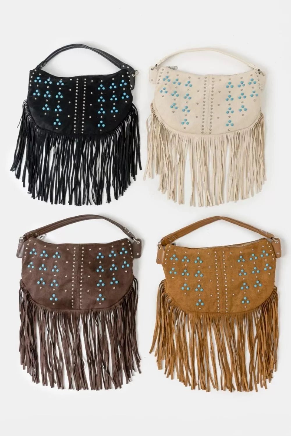 Fame Studded Pattern Multi Fringe Hobo Shoulder Bag - Cowgirltops.com