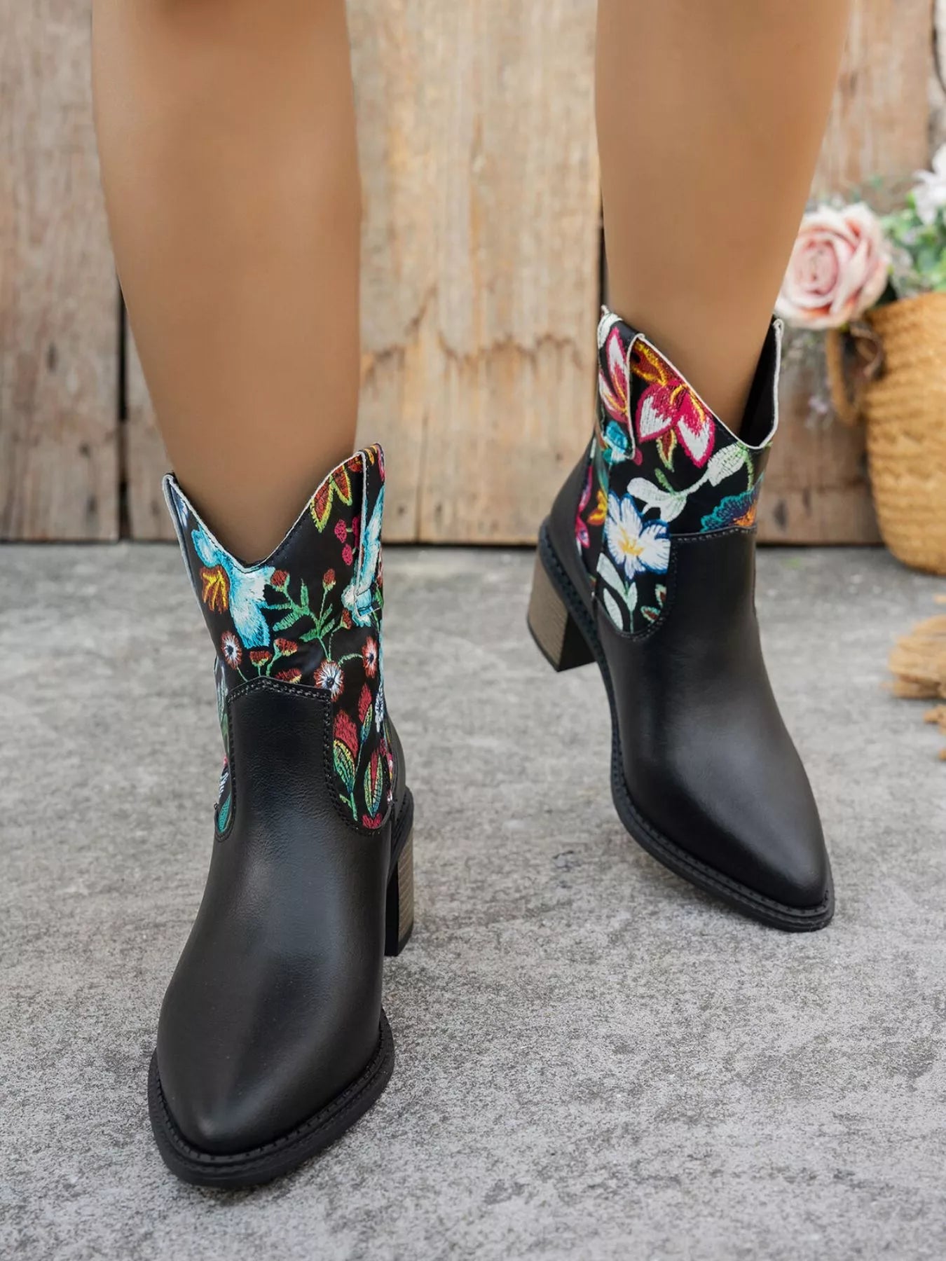 Floral Embroidered Western Ankle Boots - Cowgirltops.com
