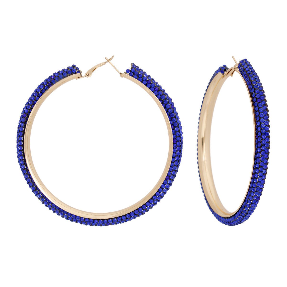 Hoop Royal Blue Tube Rhinestone 3" Earrings Women - Cowgirltops.com