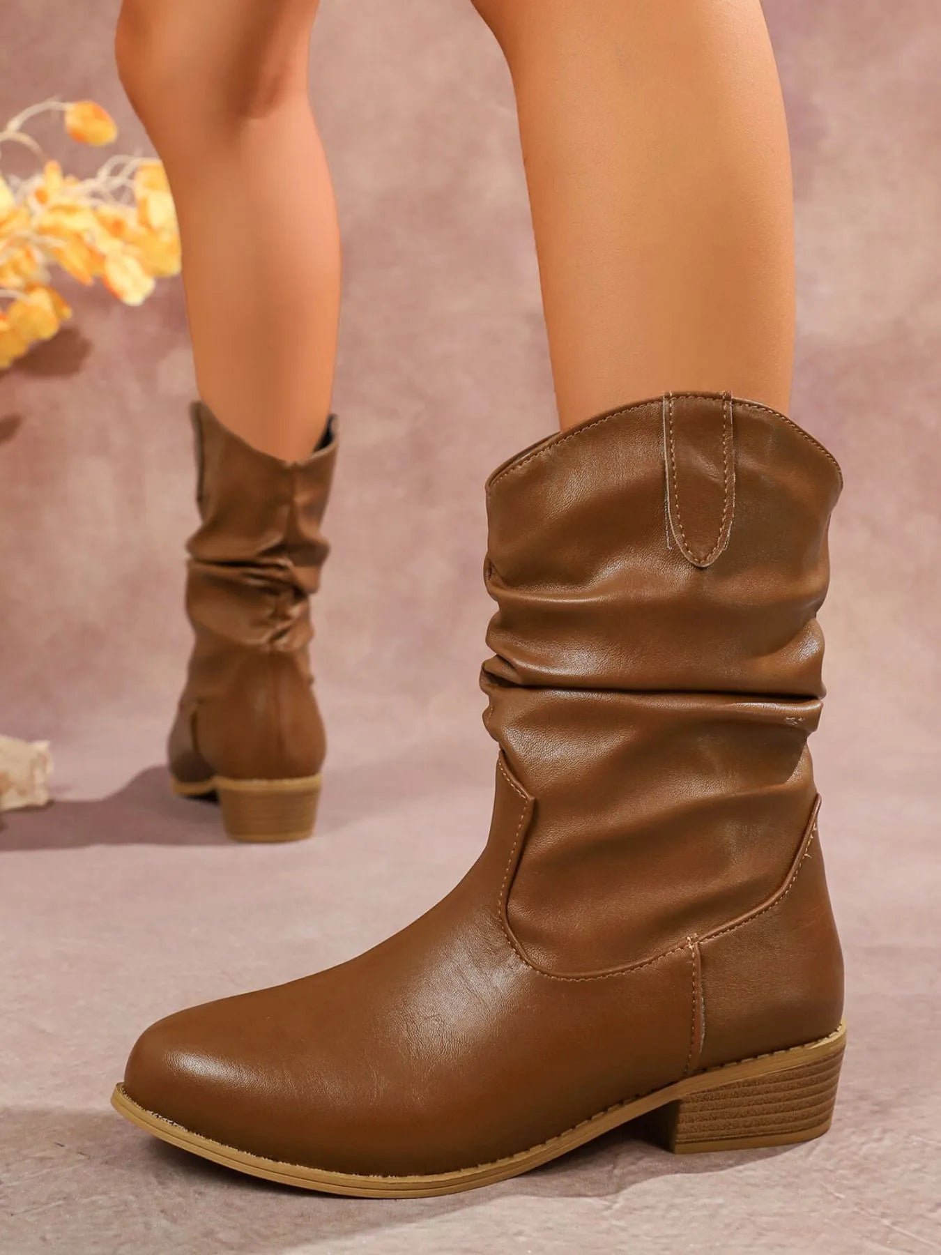 Mid - Calf Western Boots with Block Heels - Cowgirltops.com