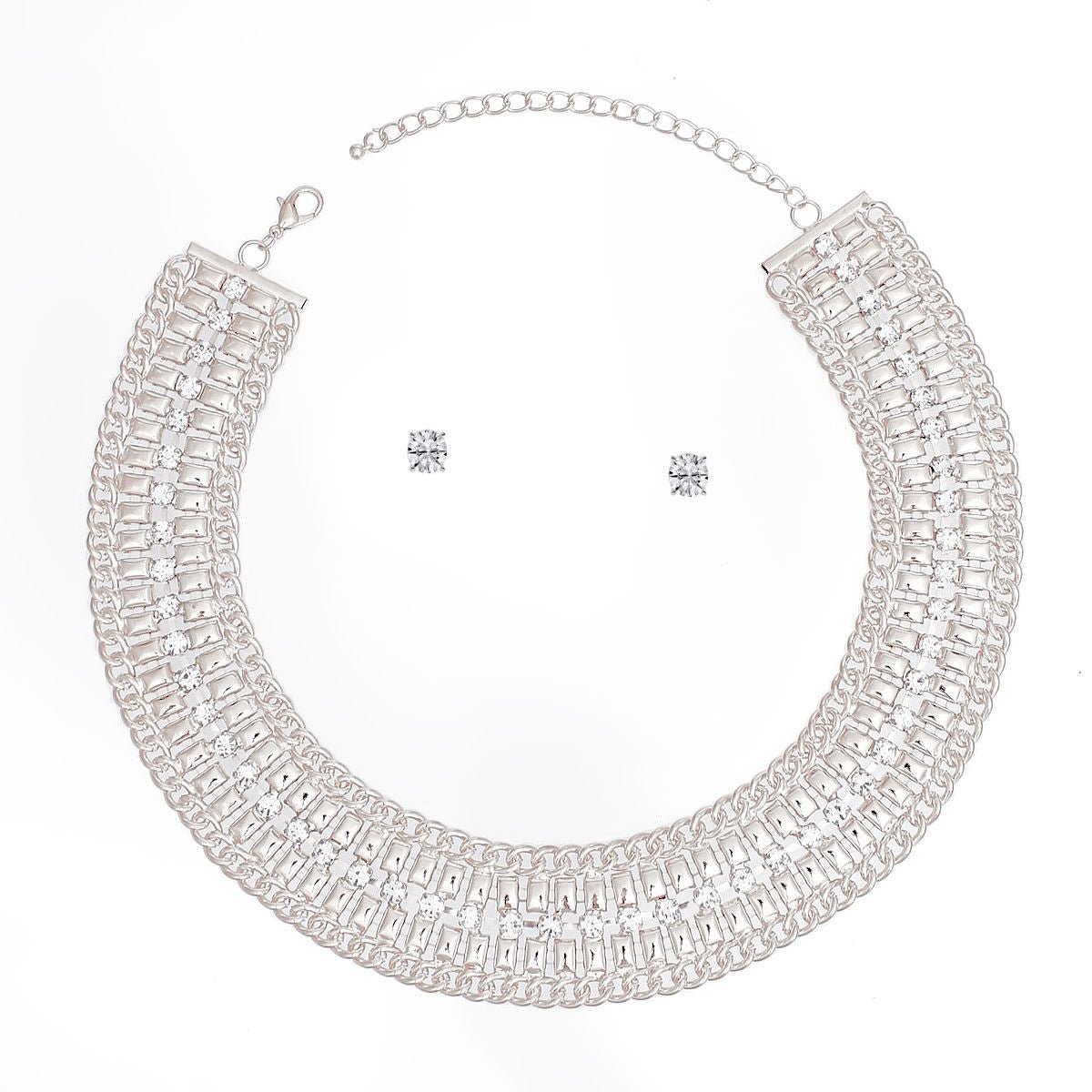 Necklace Silver Multi Link Rhinestone Collar Women - Cowgirltops.com