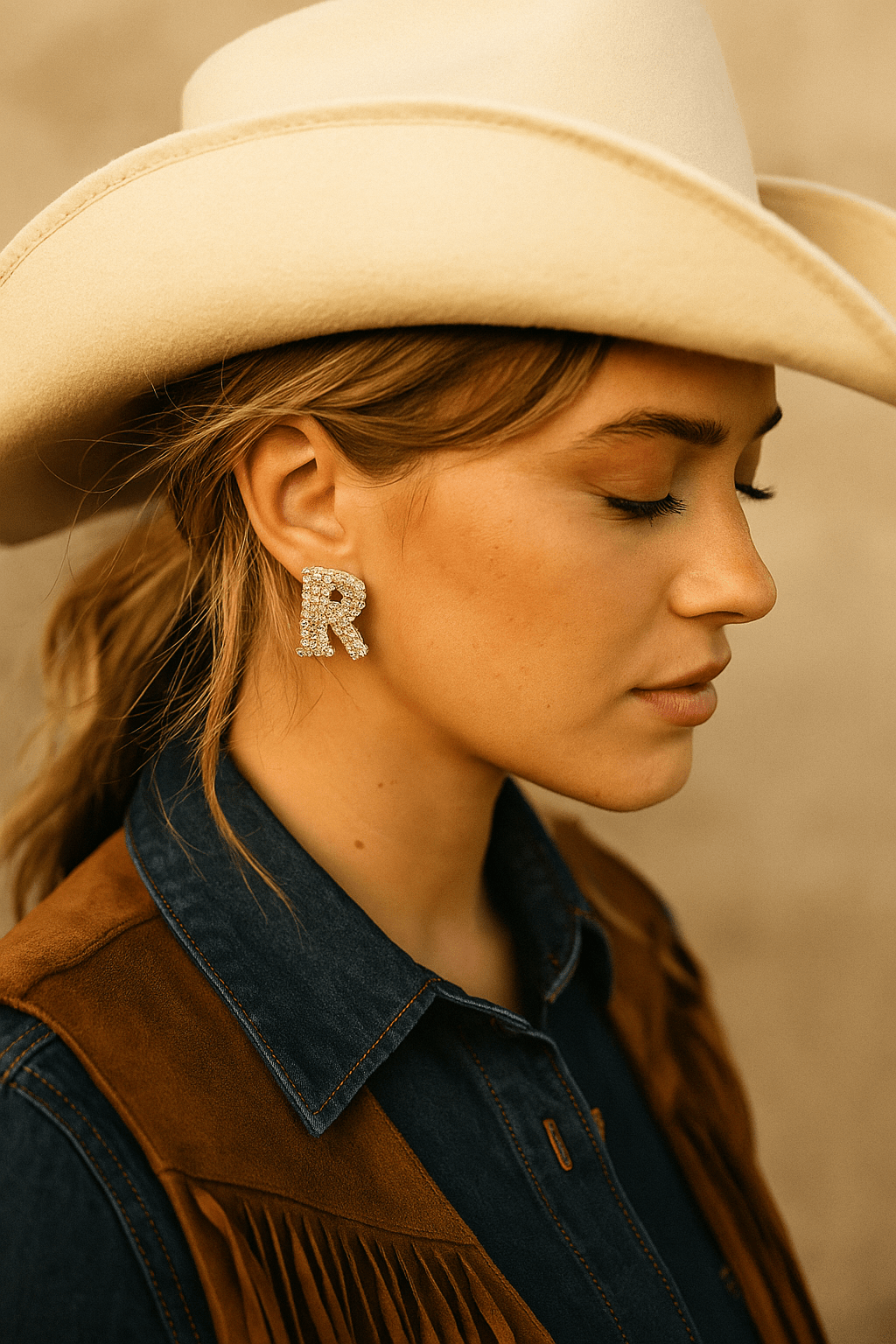 R Initial Rhinestone Studs - Cowgirltops.com