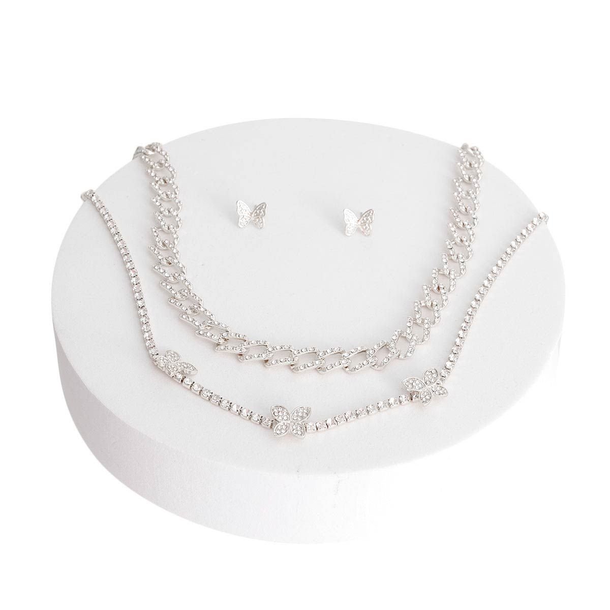 Silver Rhinestone Butterfly Station 2Pc Set - Cowgirltops.com