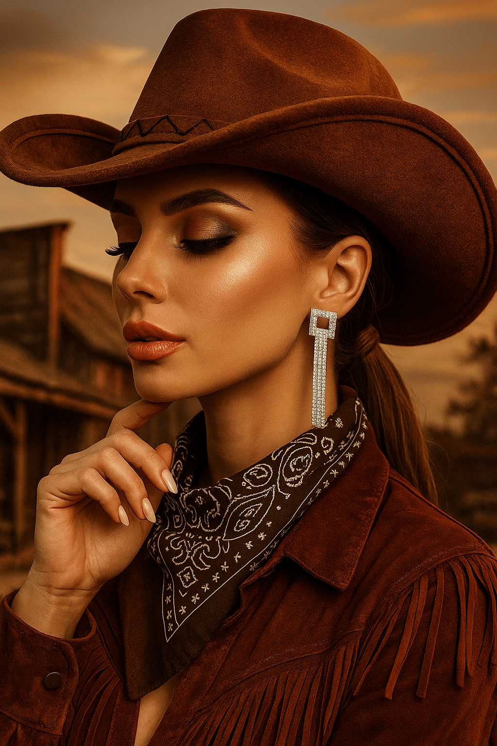 Silver Square Rhinestone Fringe Earrings - Cowgirltops.com