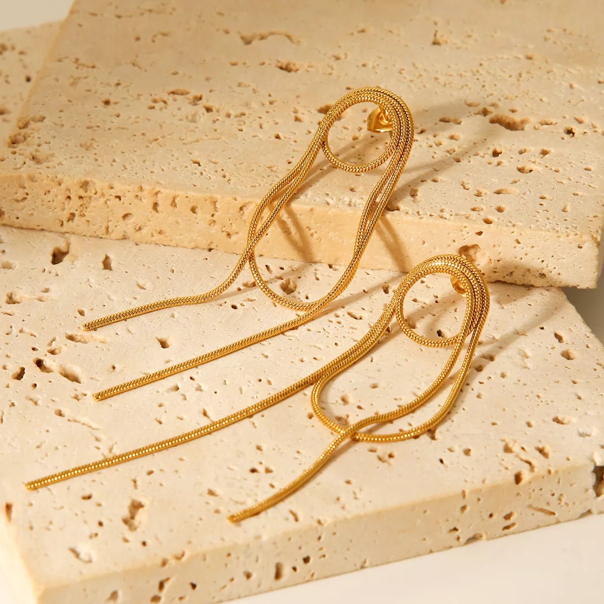 18K Gold - Plated Hoop Chain Earrings - Cowgirltops.com