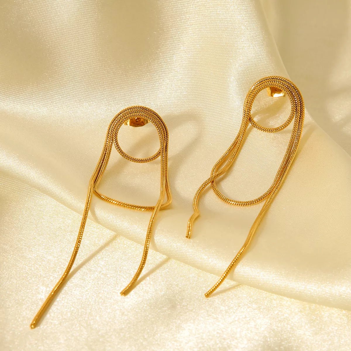 18K Gold - Plated Hoop Chain Earrings - Cowgirltops.com