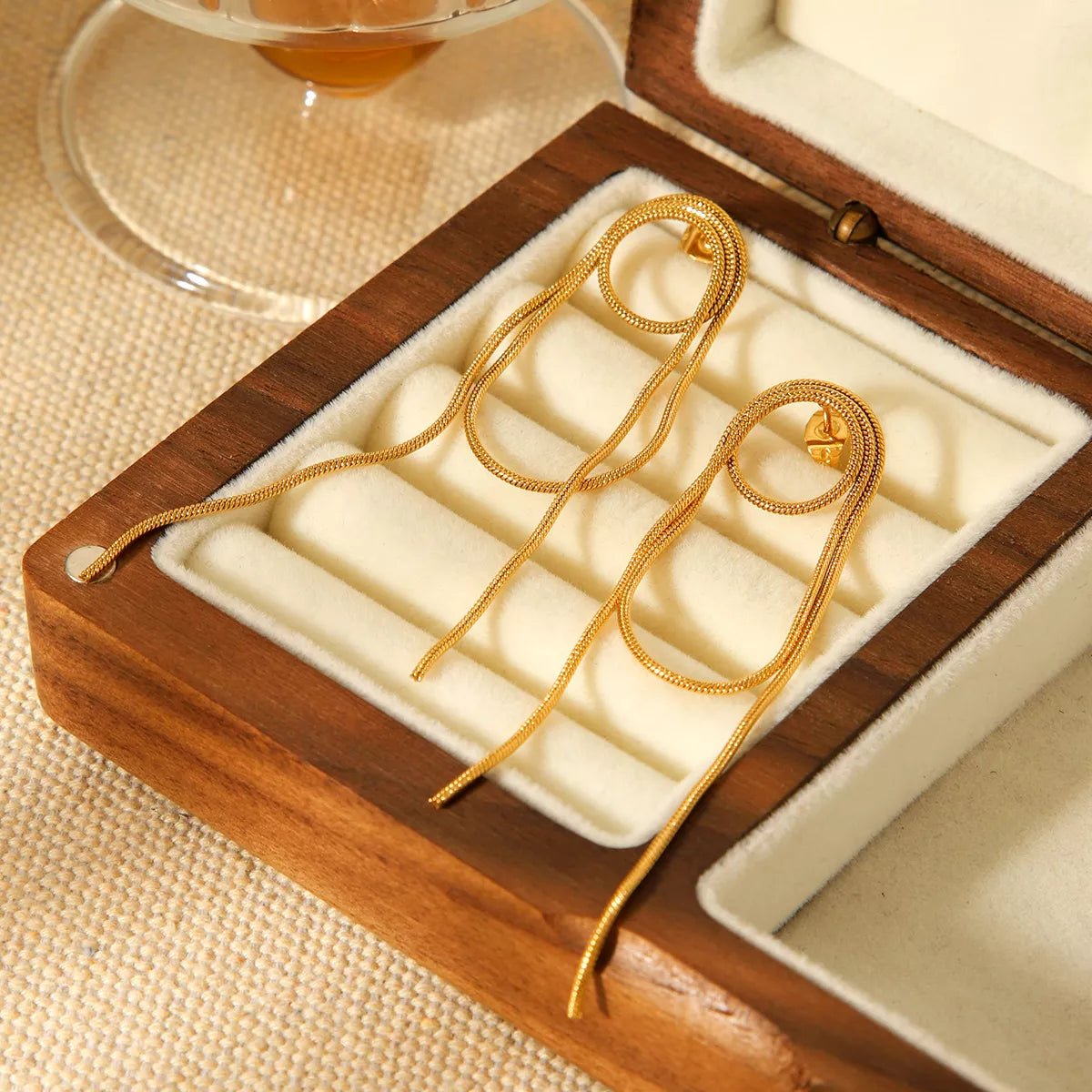 18K Gold - Plated Hoop Chain Earrings - Cowgirltops.com