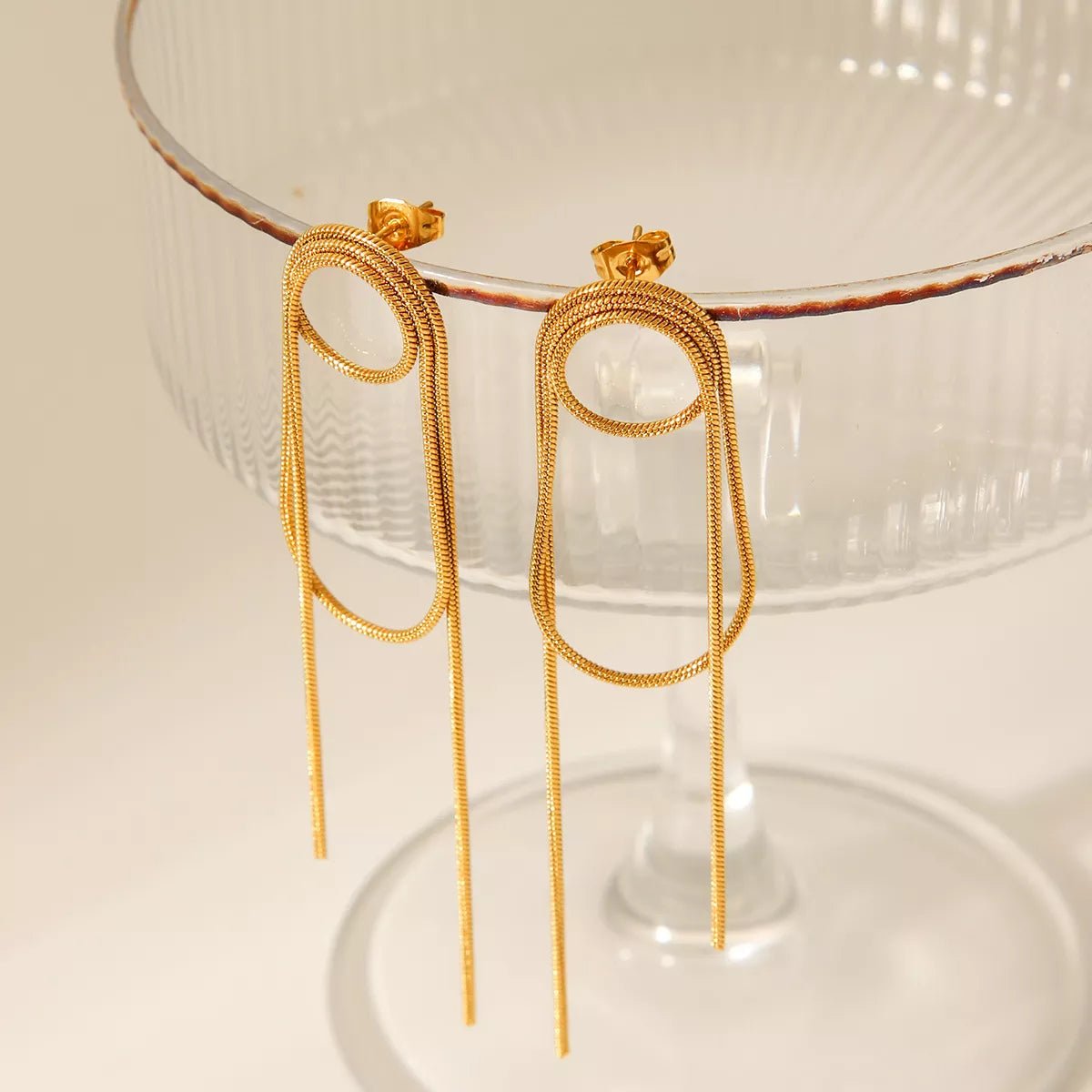 18K Gold - Plated Hoop Chain Earrings - Cowgirltops.com