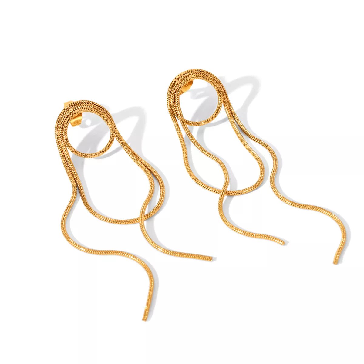 18K Gold - Plated Hoop Chain Earrings - Cowgirltops.com