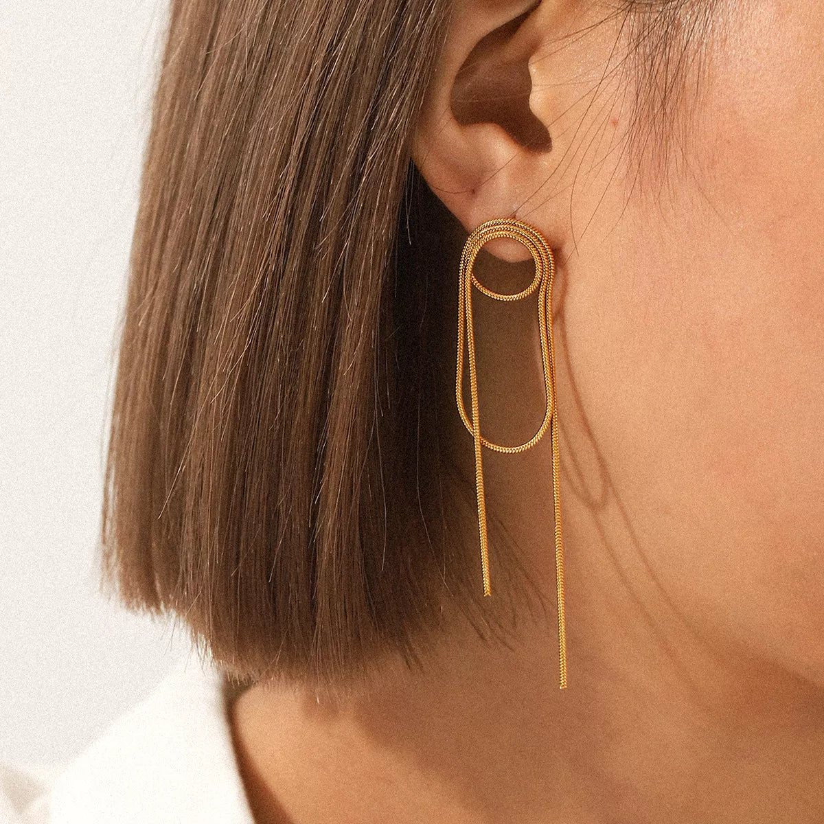 18K Gold - Plated Hoop Chain Earrings - Cowgirltops.com