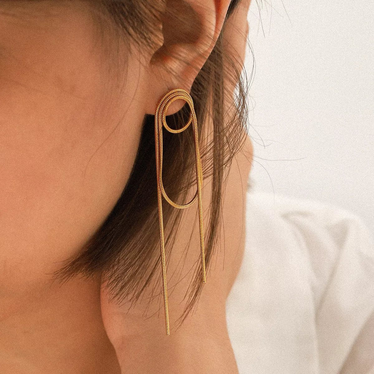 18K Gold - Plated Hoop Chain Earrings - Cowgirltops.com