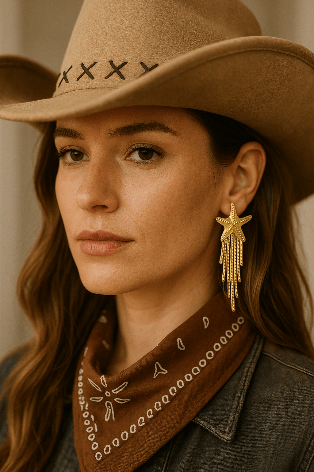 18K Gold - Plated Starfish Fringe Drop Earrings - Cowgirltops.com