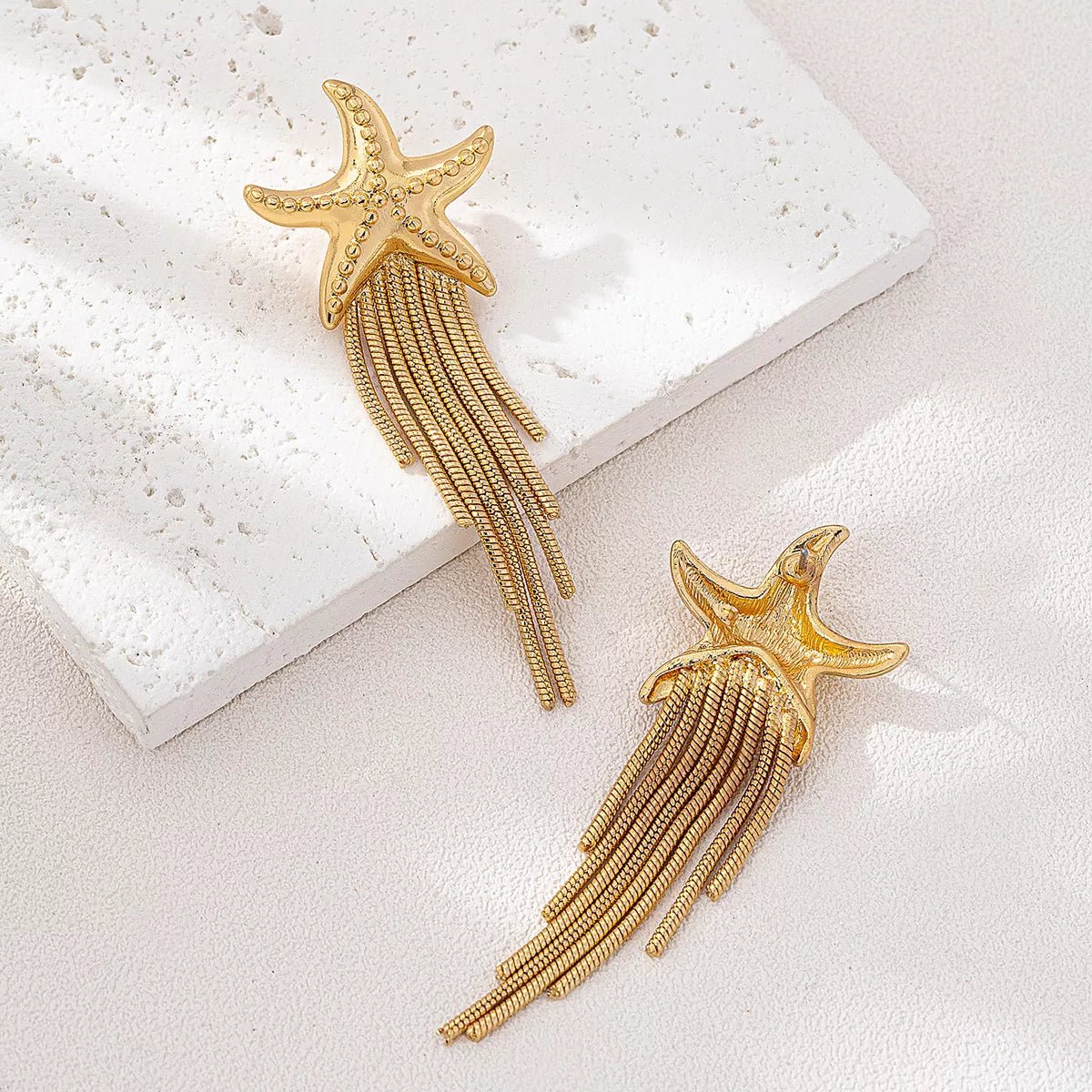 18K Gold - Plated Starfish Fringe Drop Earrings - Cowgirltops.com