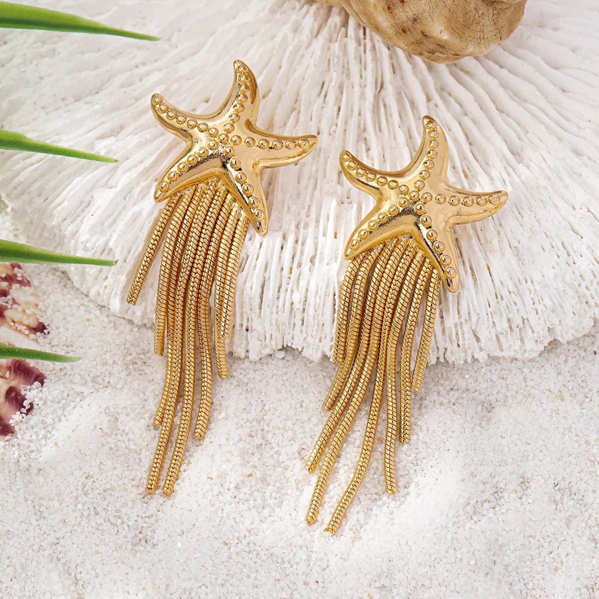 18K Gold - Plated Starfish Fringe Drop Earrings - Cowgirltops.com