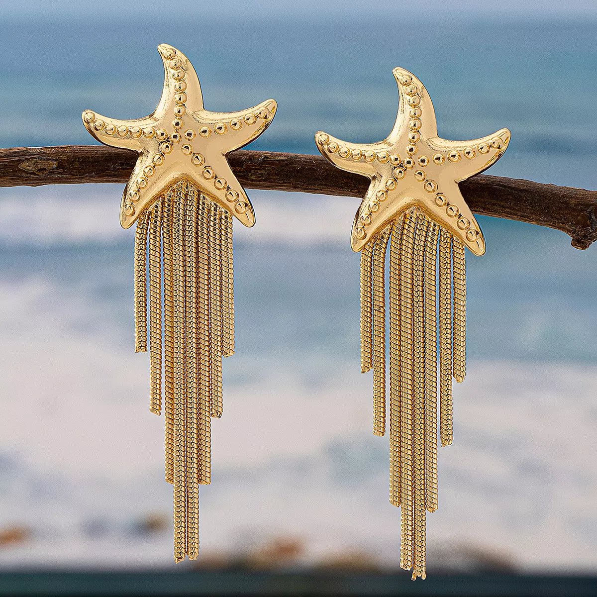 18K Gold - Plated Starfish Fringe Drop Earrings - Cowgirltops.com