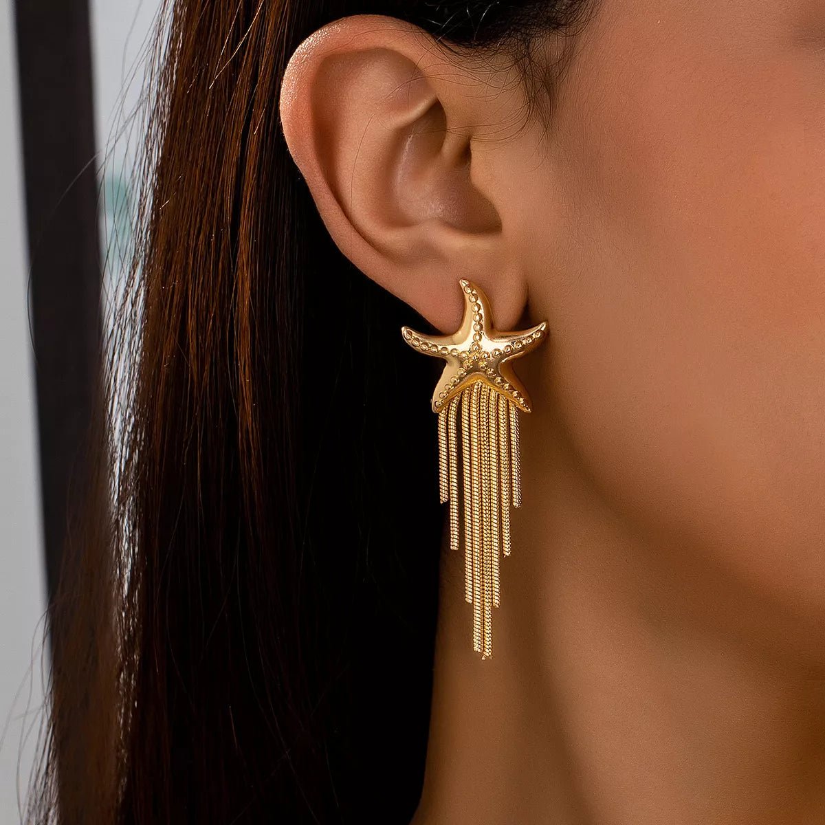 18K Gold - Plated Starfish Fringe Drop Earrings - Cowgirltops.com