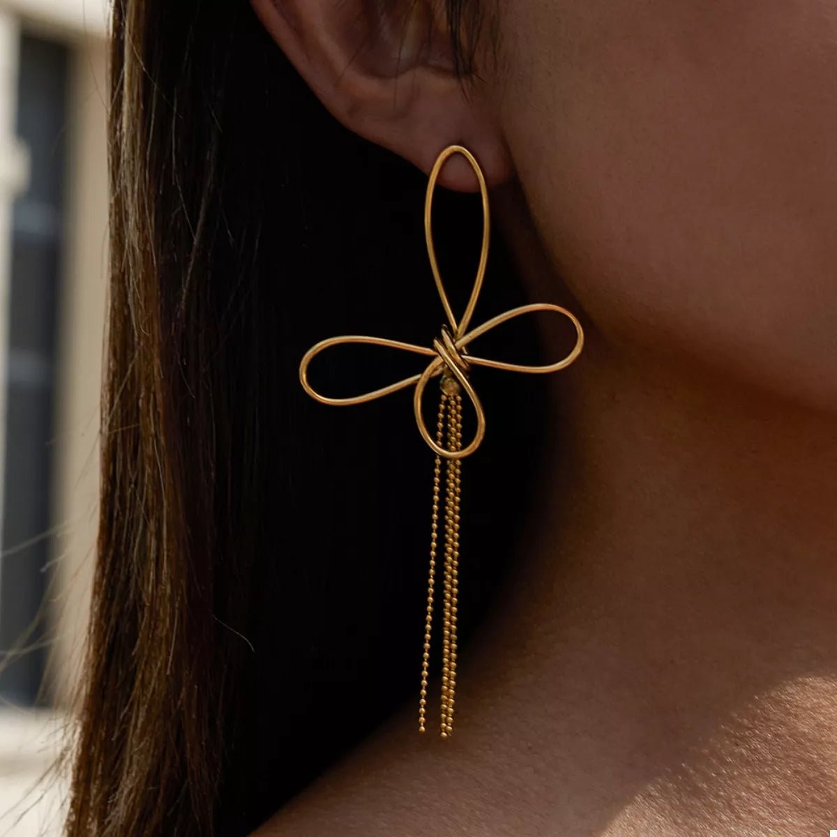 18K Gold - Plated Tassel Bow Earrings - Cowgirltops.com
