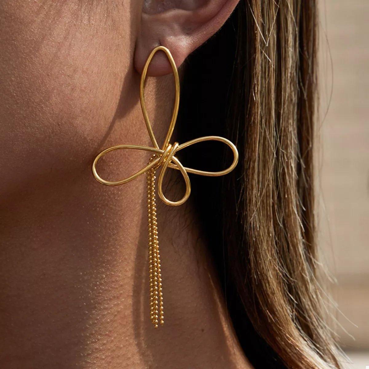 18K Gold - Plated Tassel Bow Earrings - Cowgirltops.com