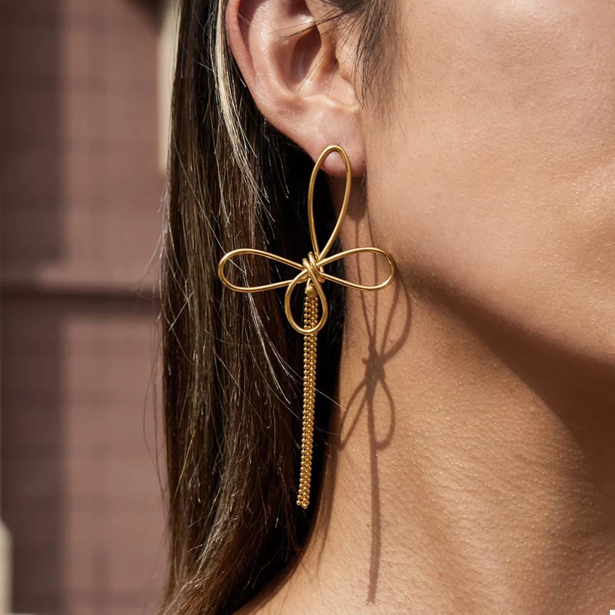 18K Gold - Plated Tassel Bow Earrings - Cowgirltops.com