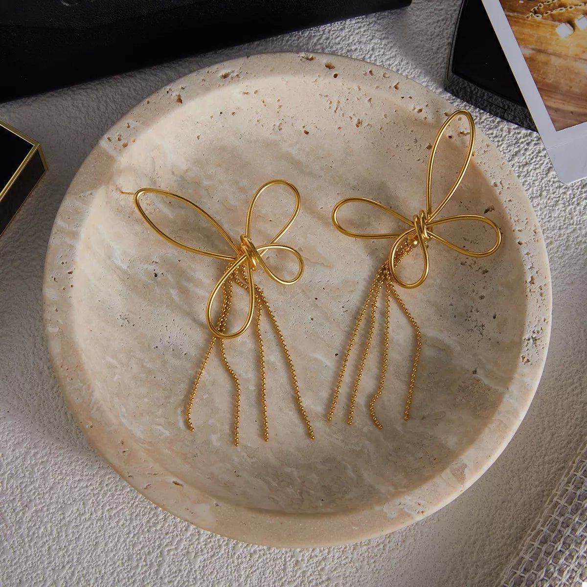 18K Gold - Plated Tassel Bow Earrings - Cowgirltops.com