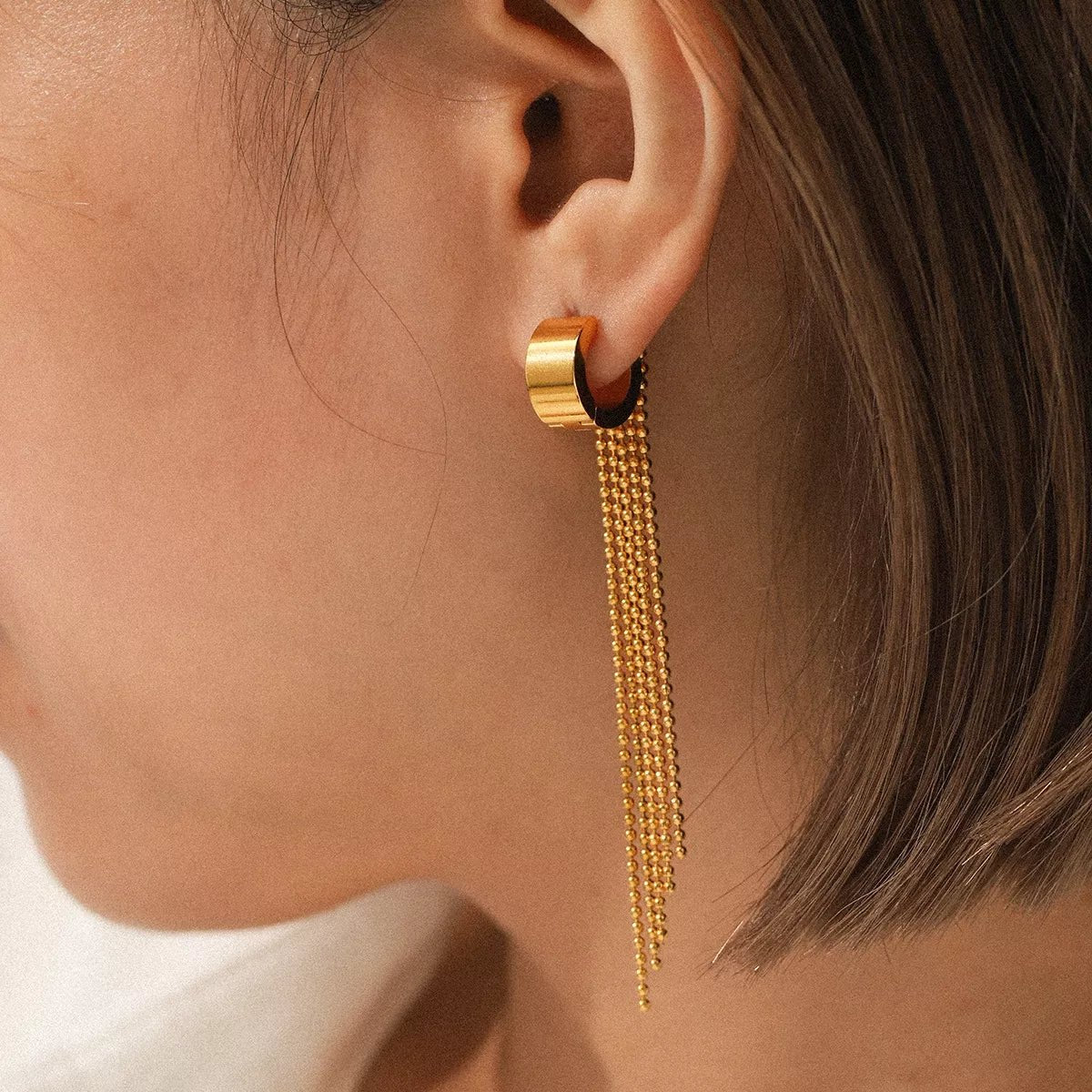 18K Gold - Plated Tassel Chain Earrings - Cowgirltops.com