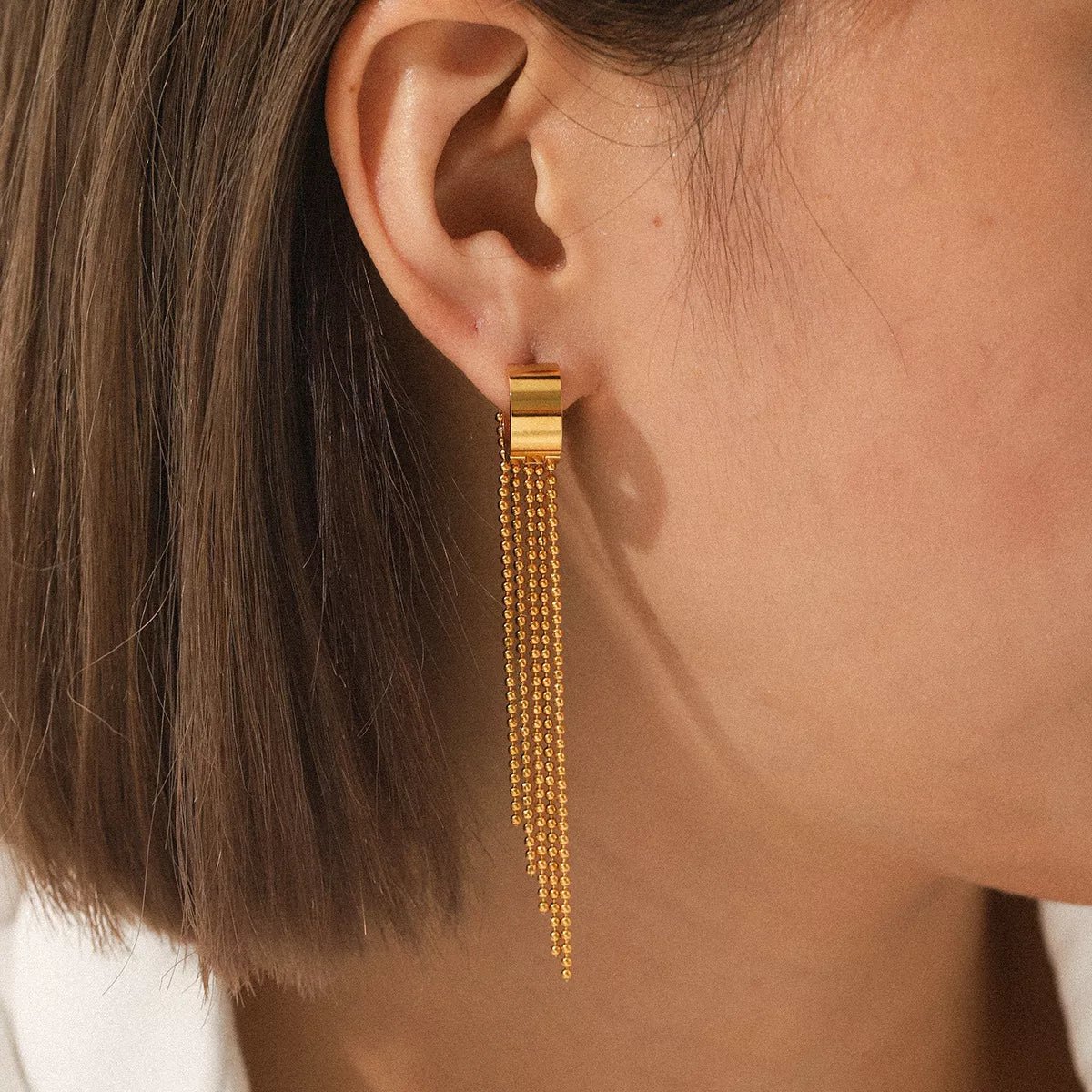 18K Gold - Plated Tassel Chain Earrings - Cowgirltops.com