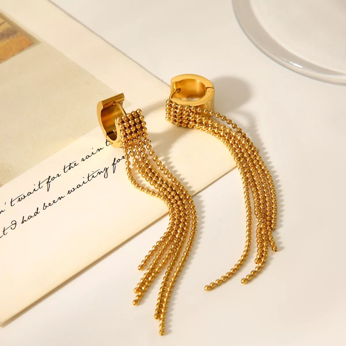 18K Gold - Plated Tassel Chain Earrings - Cowgirltops.com