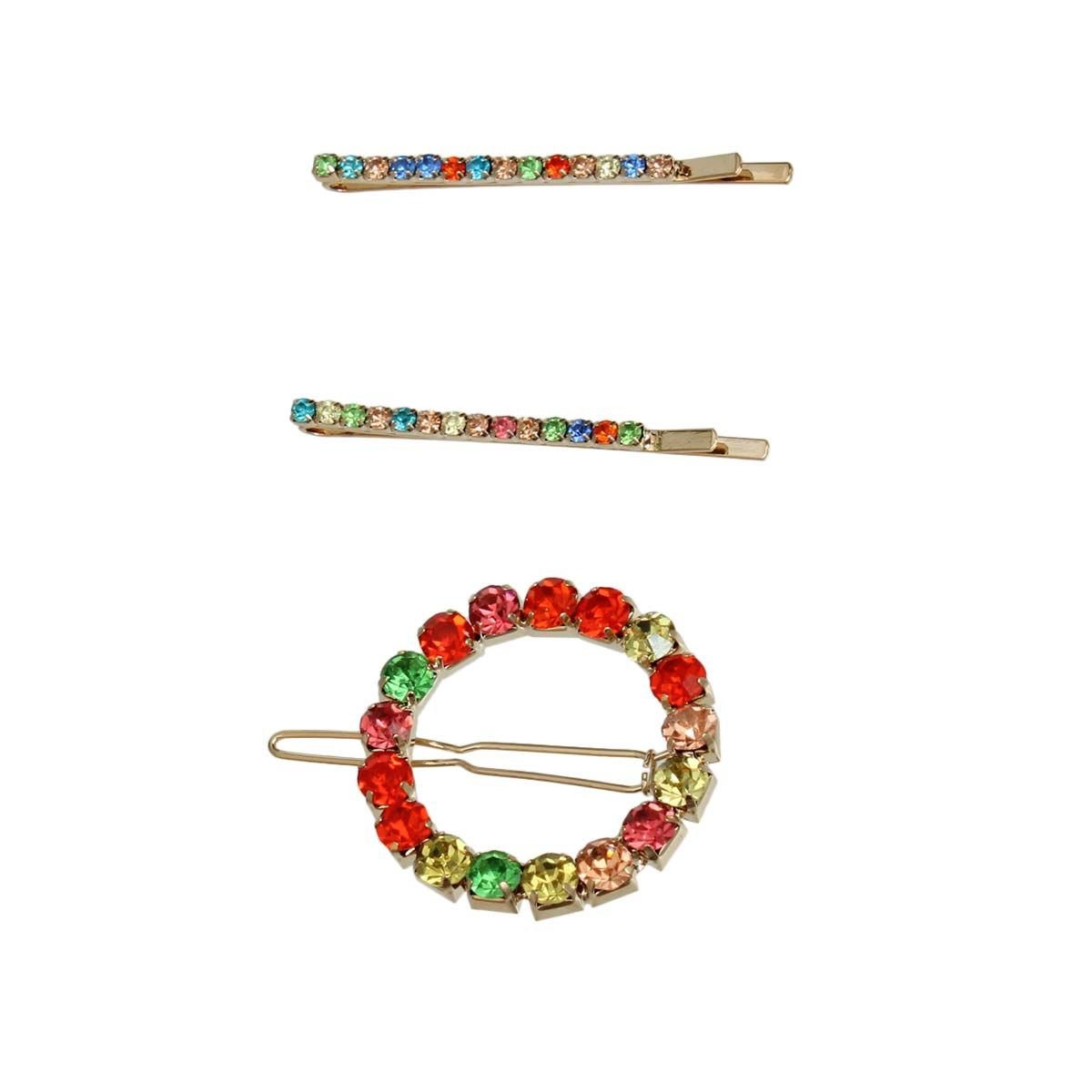 3 Pcs Multi Rhinestone Gold Circle Hair Pin Set - Cowgirltops.com