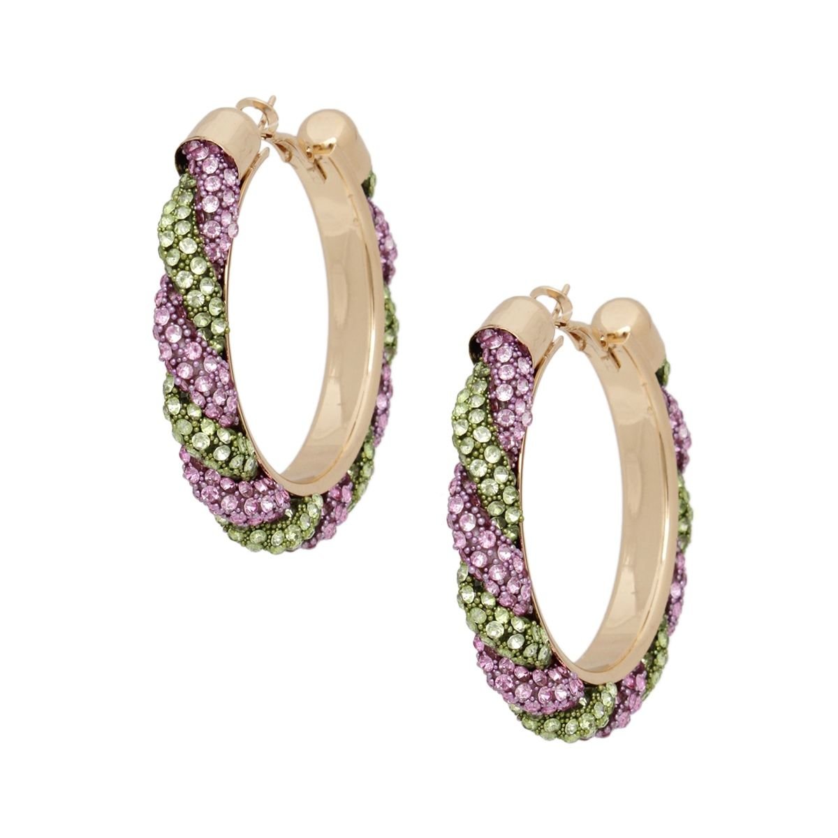 AKA Vibrant Pink Green Twisted Tube Hoop Earrings - Cowgirltops.com