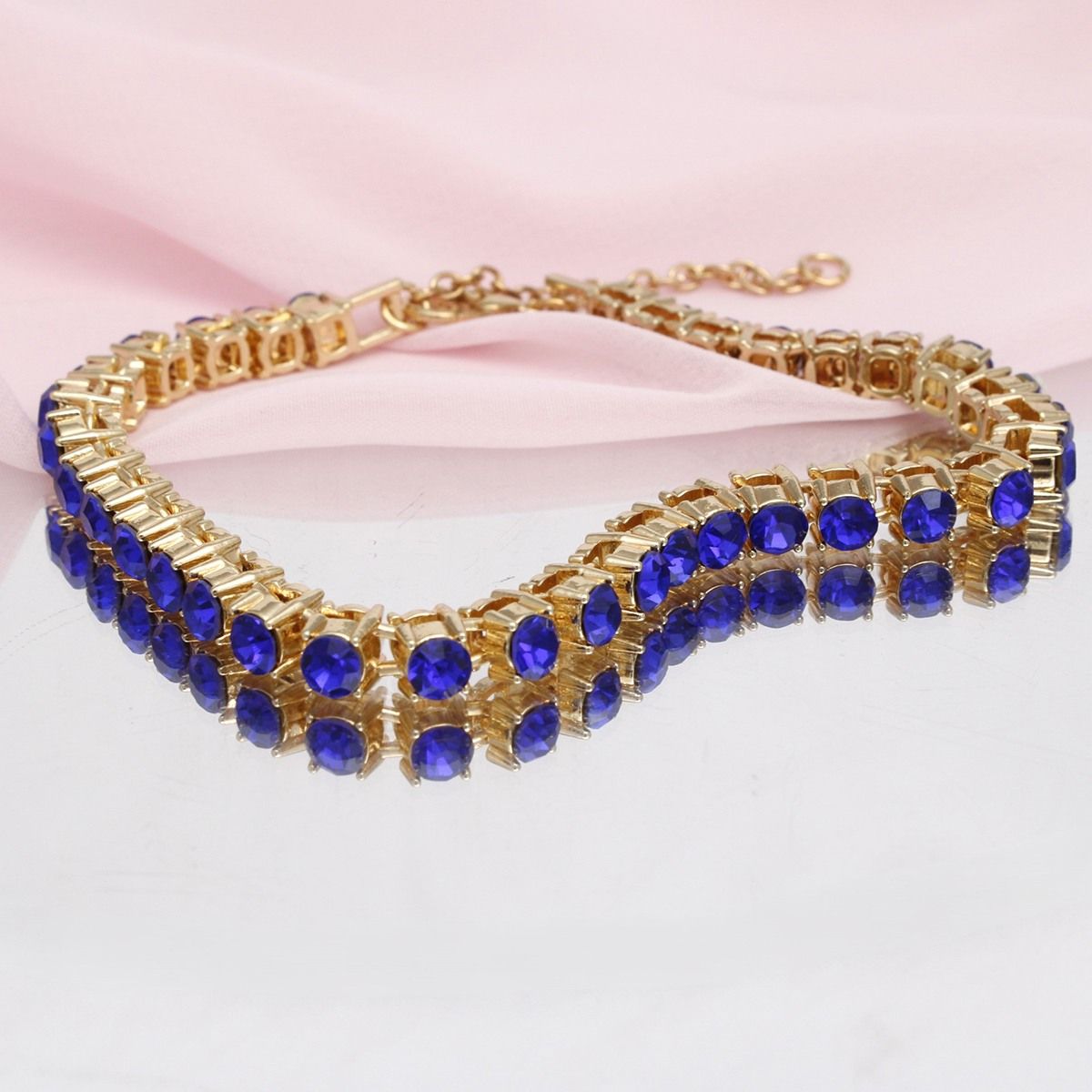 Anklet Gold Blue Rhinestone Tennis Ankle Chain - Cowgirltops.com