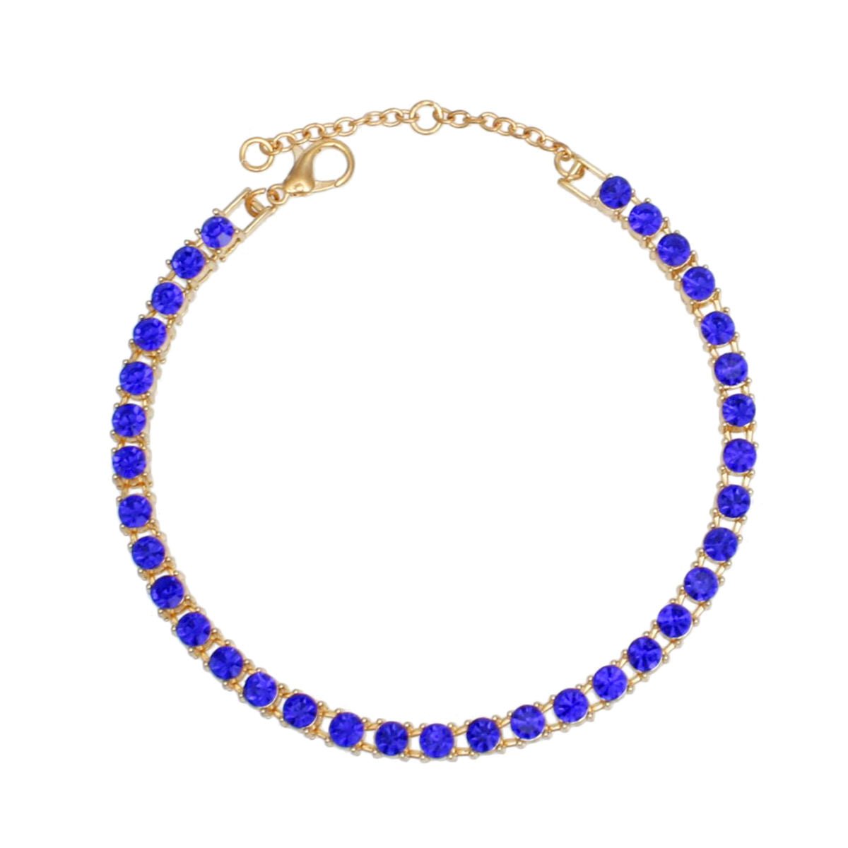 Anklet Gold Blue Rhinestone Tennis Ankle Chain - Cowgirltops.com