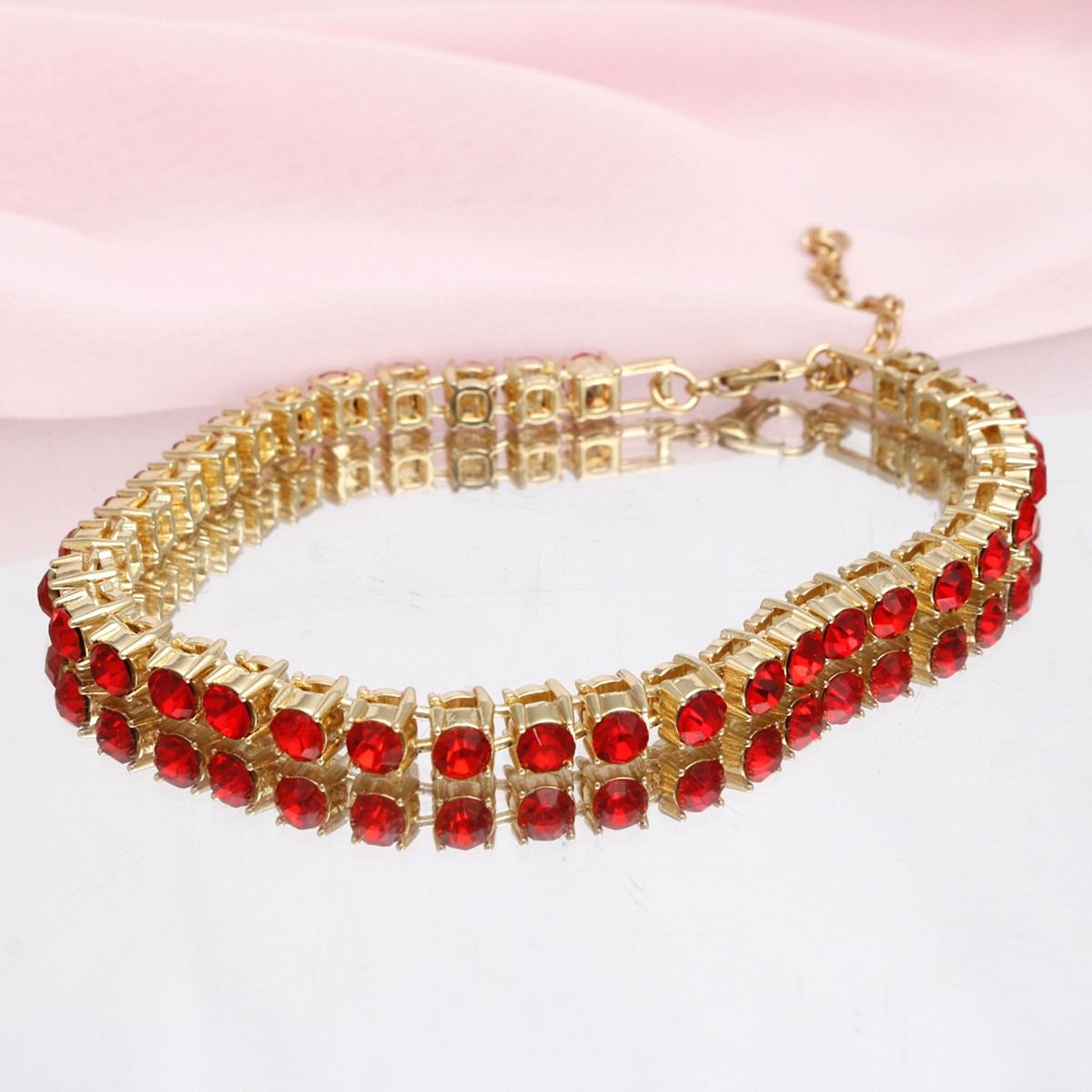 Anklet Gold Red Rhinestone Tennis Ankle Chain - Cowgirltops.com