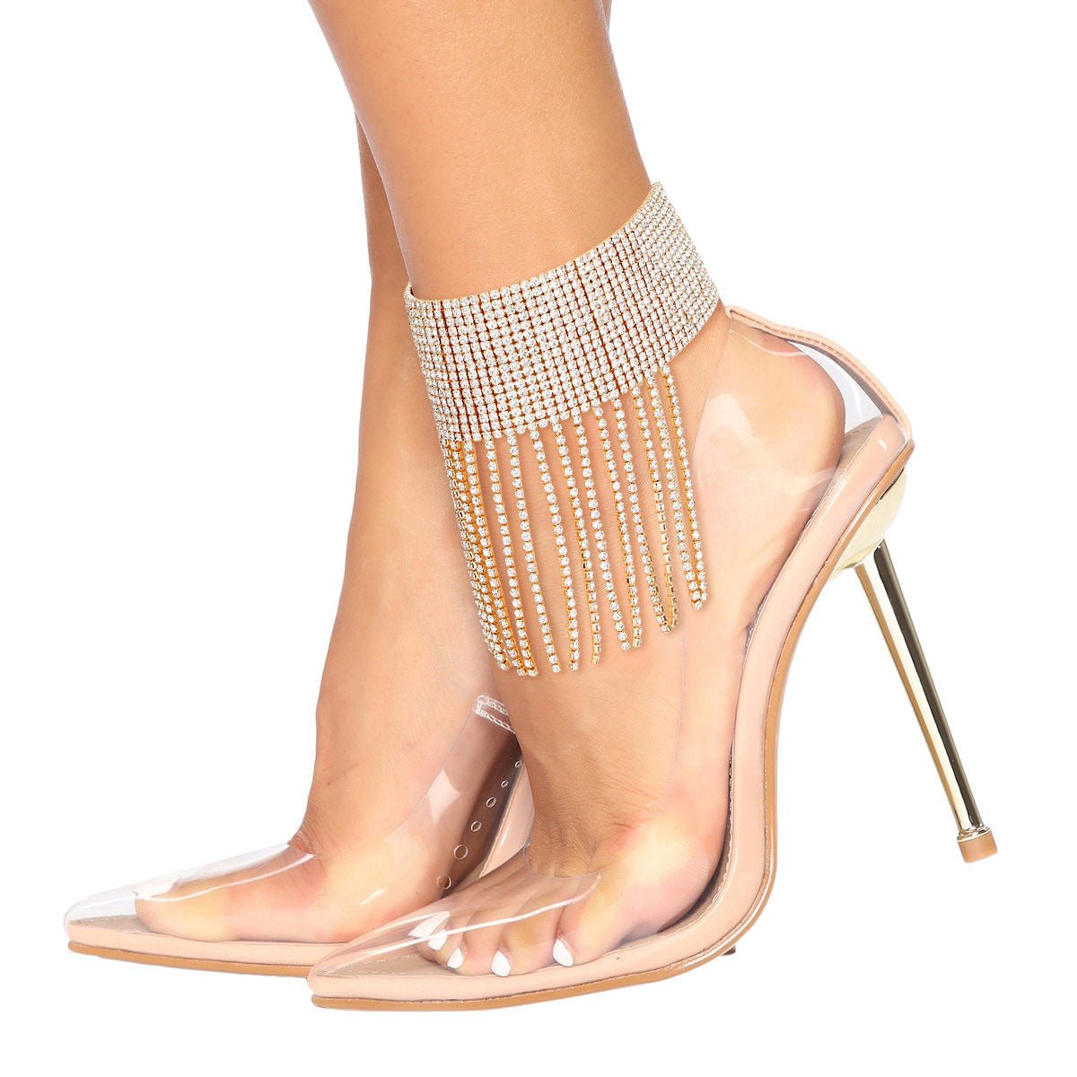 Anklet Gold Rhinestone 16 Line Fringe for Women - Cowgirltops.com
