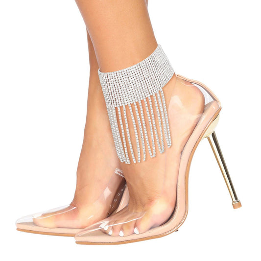 Anklet Silver Rhinestone 16 Line Fringe for Women - Cowgirltops.com