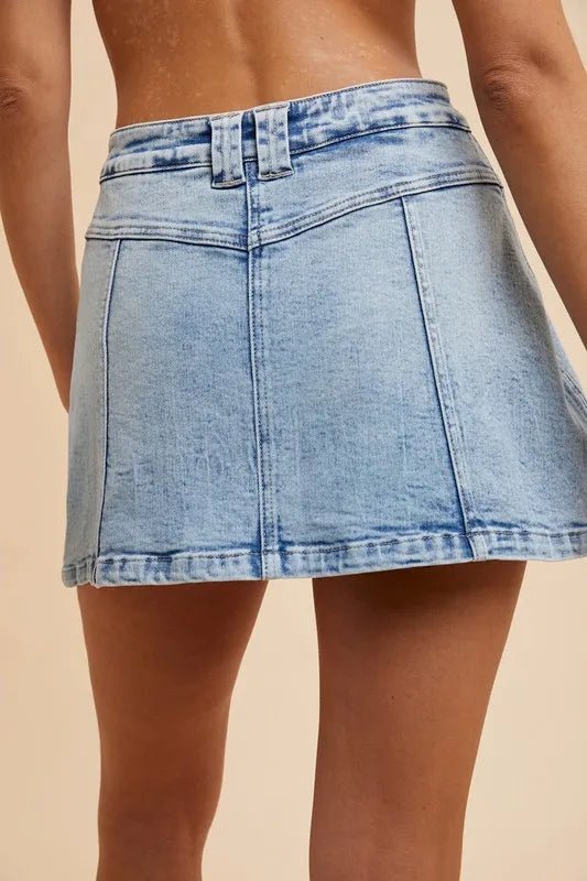 Annie Wear Button Detail Stretch Denim Wrap Mini Skort - Cowgirltops.com