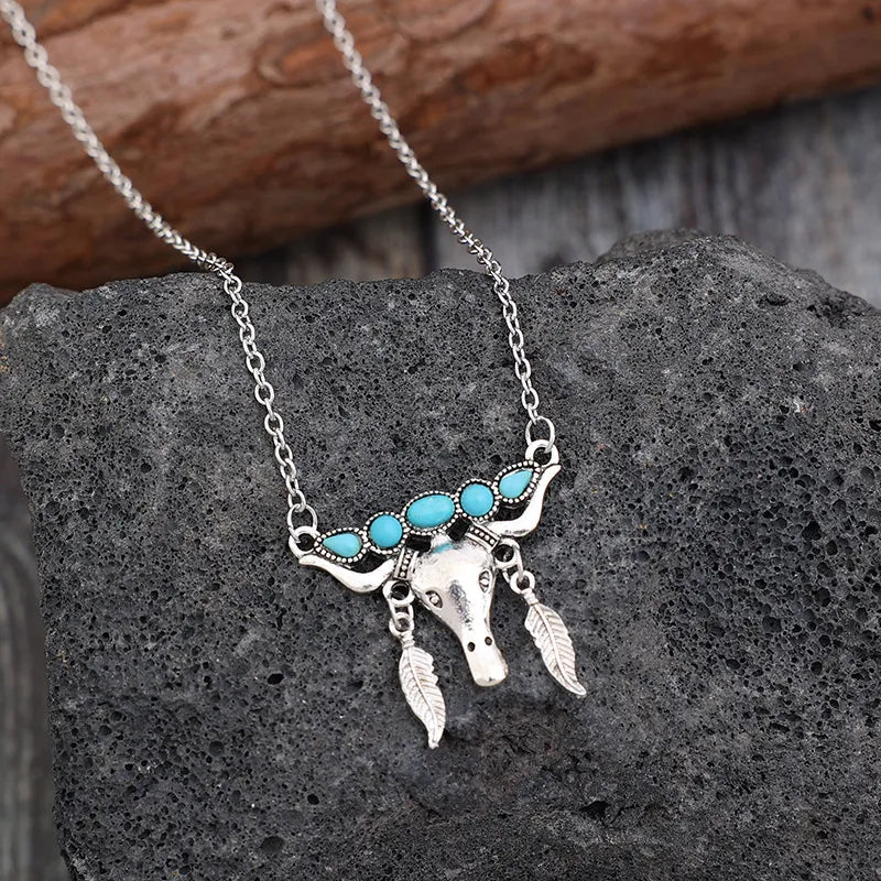 Artificial Turquoise Cow Shape Necklace - Cowgirltops.com