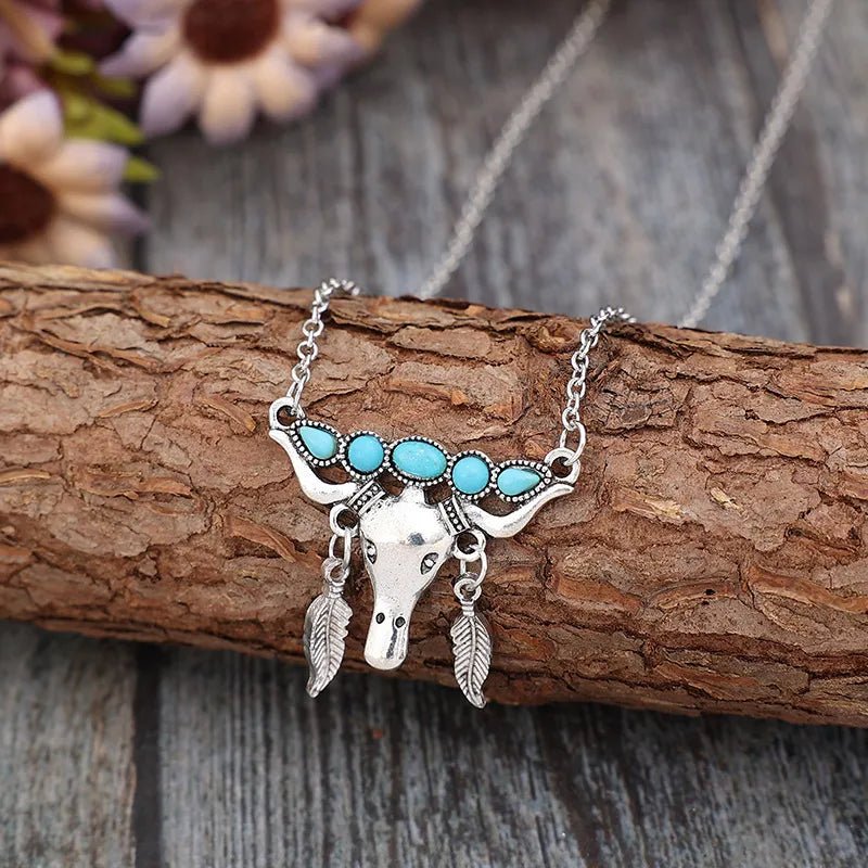 Artificial Turquoise Cow Shape Necklace - Cowgirltops.com