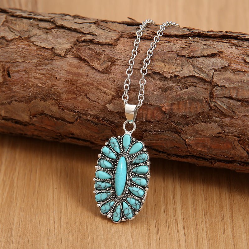 Artificial Turquoise Pendant Alloy Necklace - Cowgirltops.com