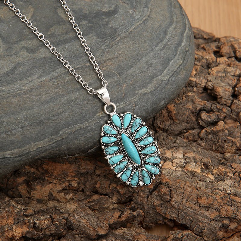 Artificial Turquoise Pendant Alloy Necklace - Cowgirltops.com