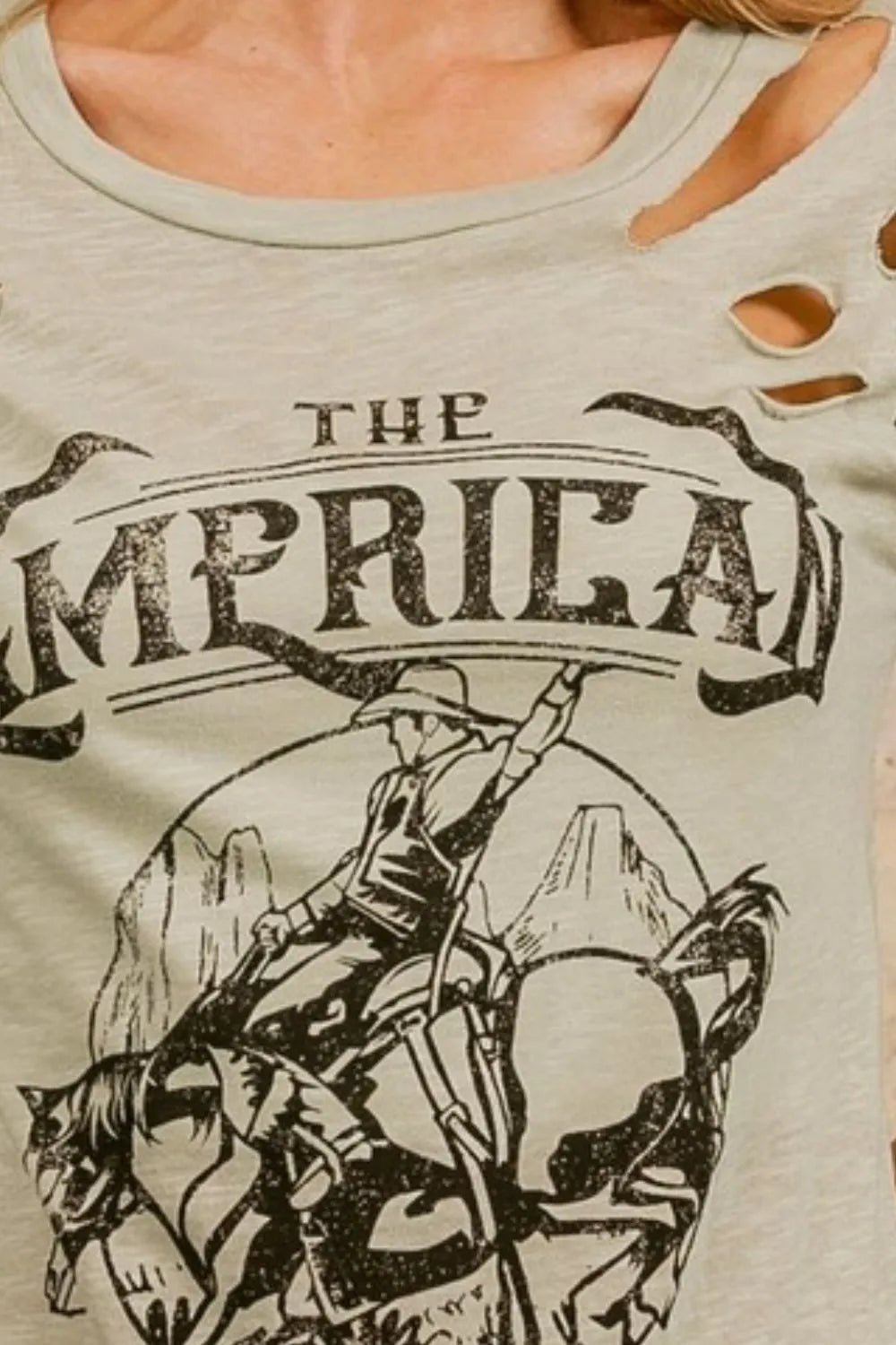 BiBi Cotton Slub Laser Top American Cow Boy Graphic - Cowgirltops.com