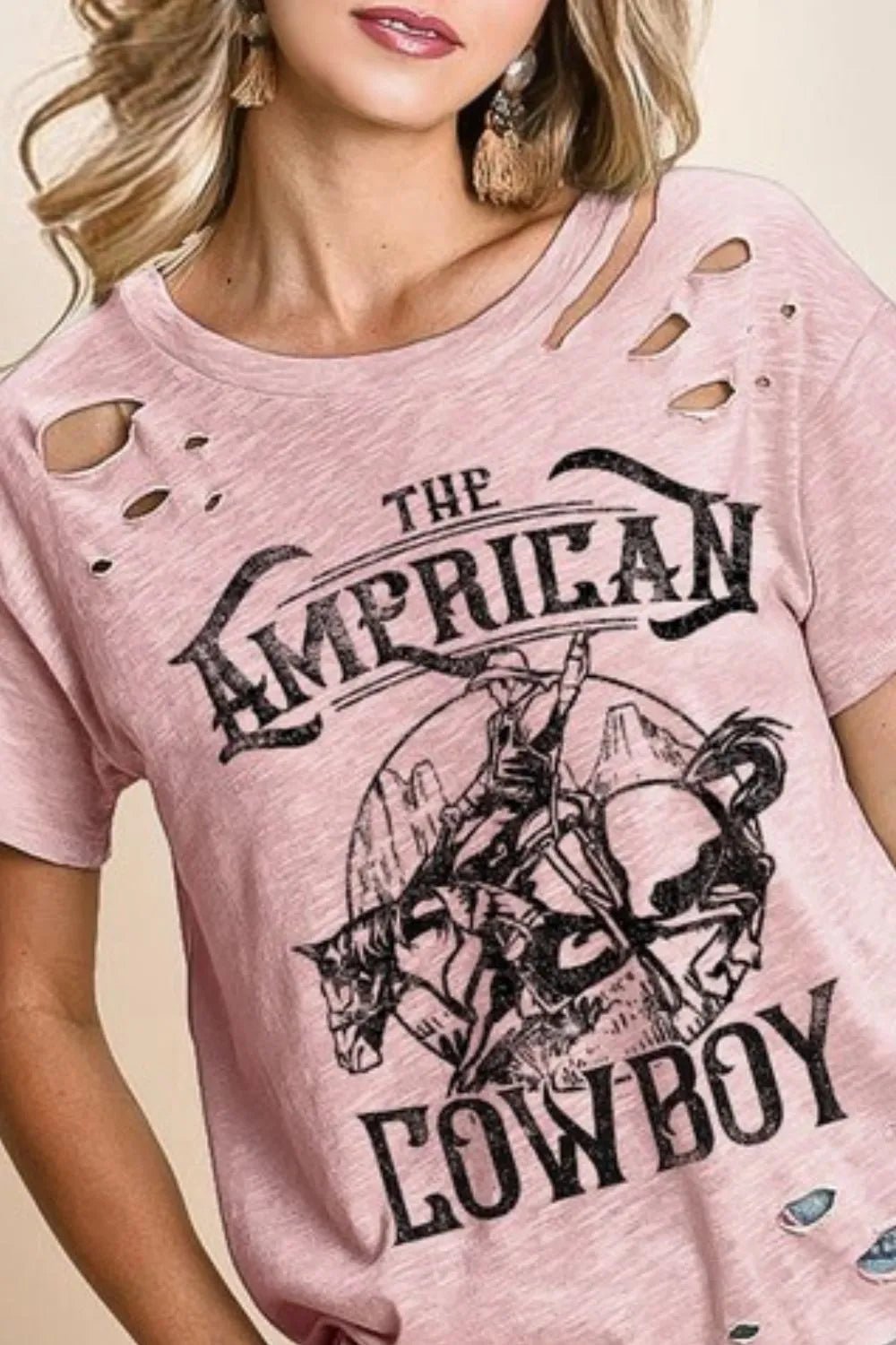 BiBi Cotton Slub Laser Top American Cow Boy Graphic - Cowgirltops.com