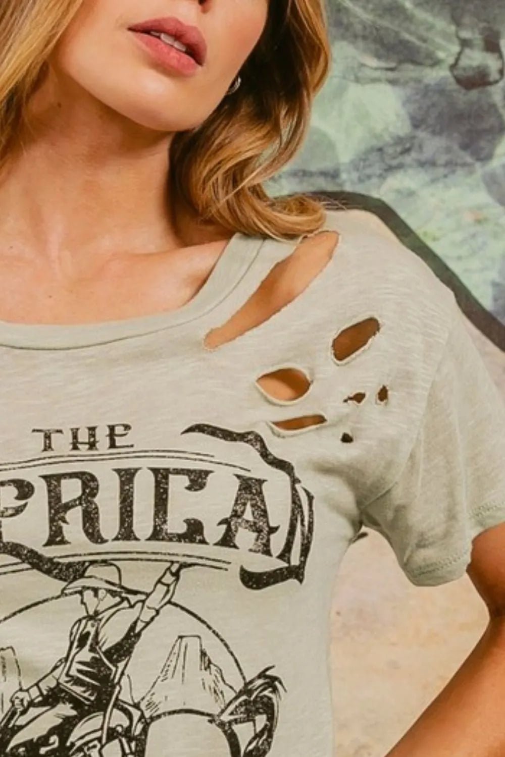 BiBi Cotton Slub Laser Top American Cow Boy Graphic - Cowgirltops.com