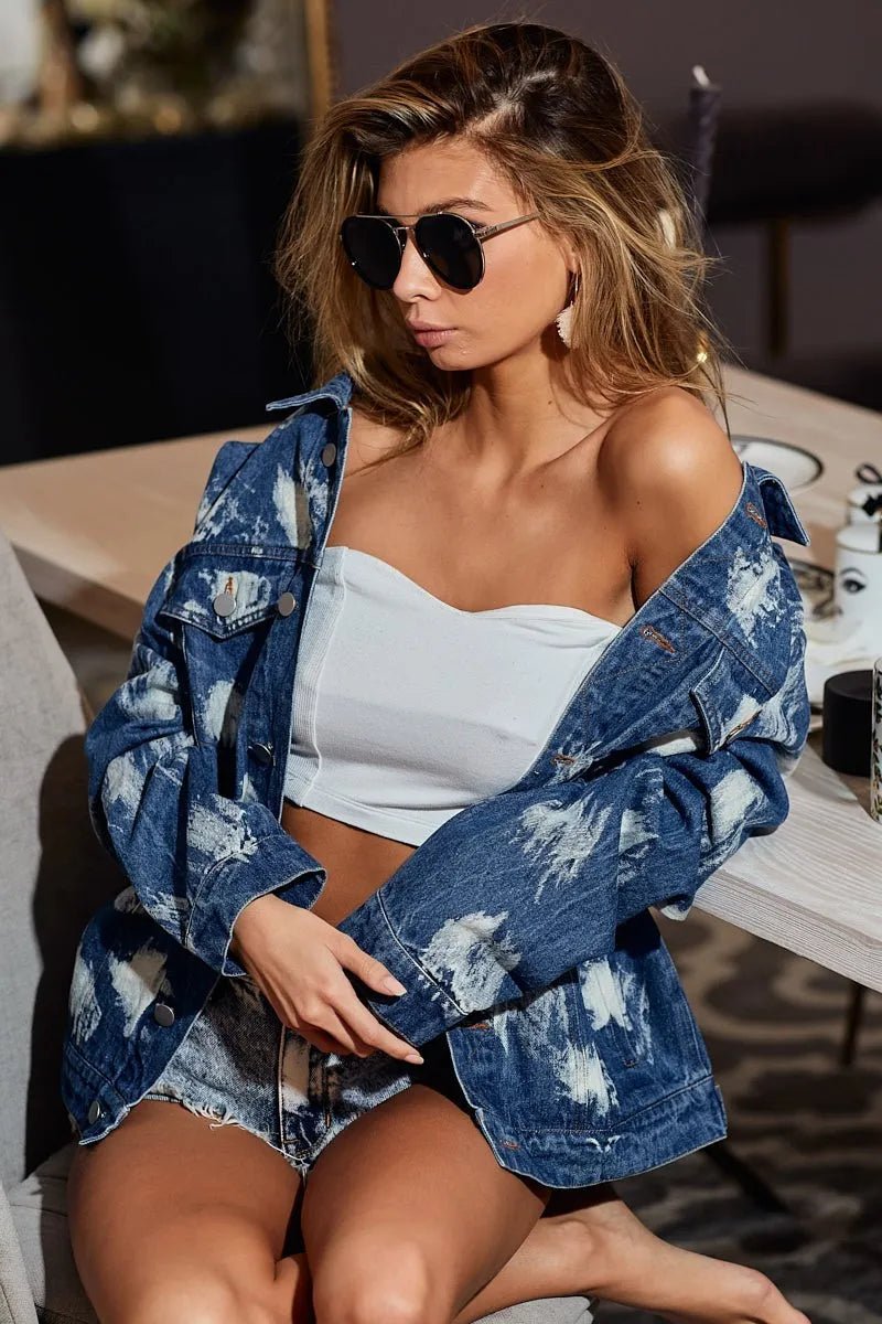 BiBi Washed Tie Dye Denim Jacket - Cowgirltops.com