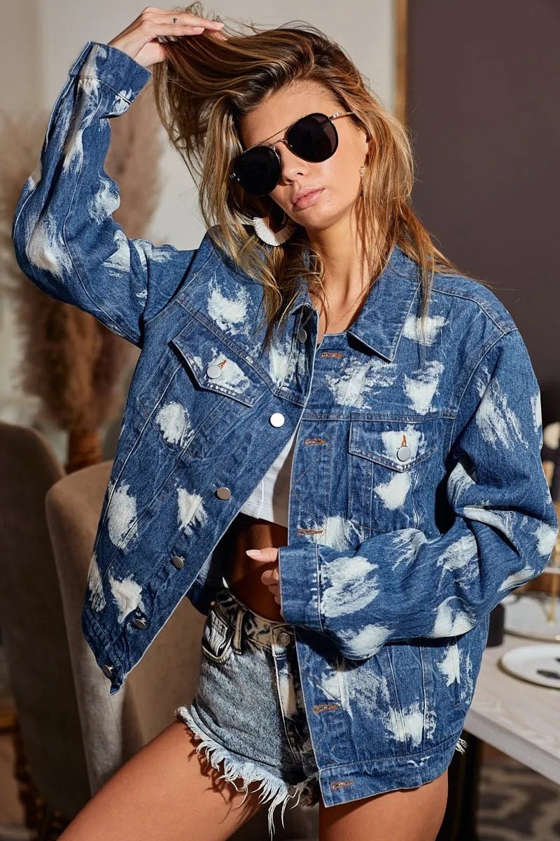 BiBi Washed Tie Dye Denim Jacket - Cowgirltops.com