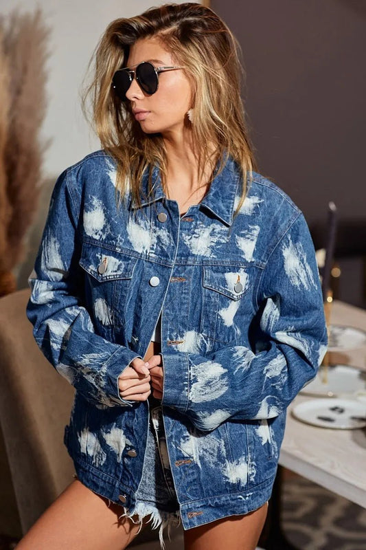 BiBi Washed Tie Dye Denim Jacket - Cowgirltops.com